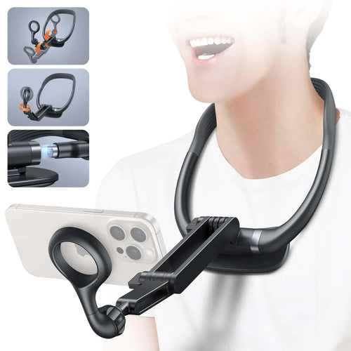 Magnetic Neck Phone Holder Neck Mount for Phone Hand Free Phone Neck Holder Chest Stand POV/Vlog Video Recording & Filming Neck Tripod for iPhone 16 15 14 13 12 Seires Grey